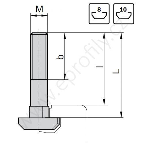 Šroub s T-hlavou do drážky, ESD, 3842528718, N10 M8x25, (1ks)